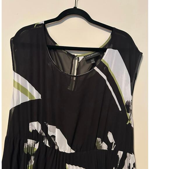 Lane Bryant black white and green sleeveless dress with pleated skirt, sz 14/16 - Picture 5 of 10